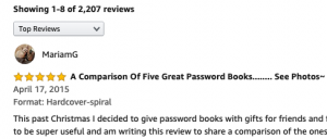 Screenshot of the Amazon reviews header with a review for a password logbook